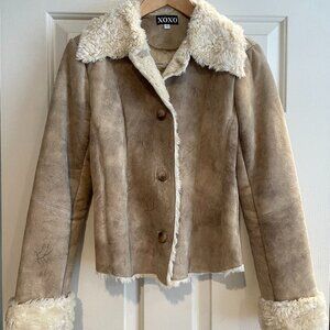 XOXO Genuine Leather Sherpa-Lined Jacket | Small | Beige | Excellent Condition